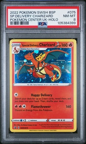 2022 POKEMON SWSH BLACK STAR PROMO #075 SPECIAL DELIVERY CHARIZARD-HOLO PSA 8