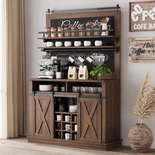 75" Coffee Bar Cabinet , Farmhouse Hutch Storage Cabinet ,Kitchen Buffet Cabinet