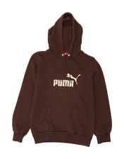 PUMA Womens Graphic Hoodie Jumper UK 12 Medium Brown Cotton DS76