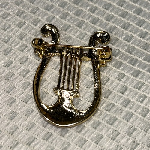 Vintage Red Enamel Lyre Harp Goldtone Brooch Pin - Picture 2 of 3