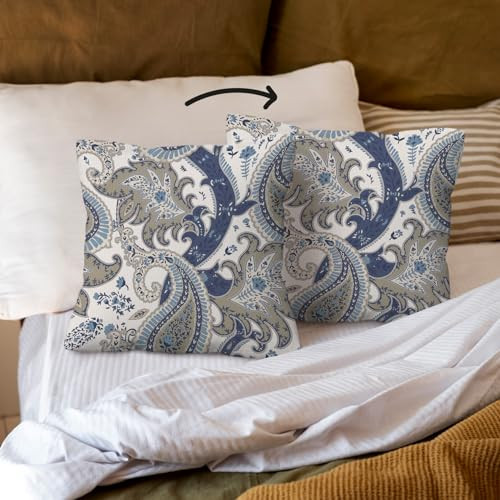 Chinoiserie blau Blumen Blockdruck Kissenbezüge 18x18, blau und weiß - Bild 3 von 5