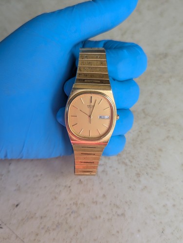 Vintage Seiko Men 6533-5029 Dress Gold Tone Dial Day Date Quartz Watch New Battr