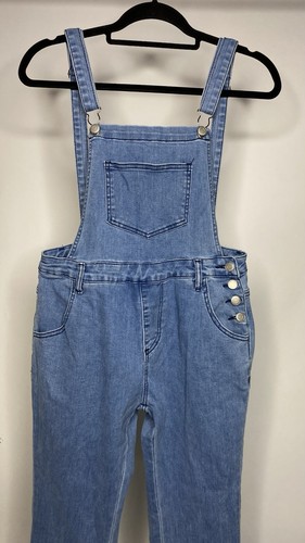 Saints and Hearts Ultra Flare Denim Jean Overalls Women's Large Raw Hem Boho - Picture 2 of 8