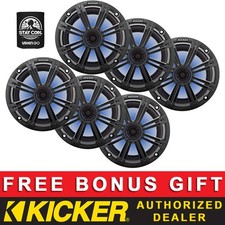 KICKER OEM REPLACEMENT 8" COAXIAL BOAT/MARINE LED SPEAKERS 4OHM CHARCOAL 3 PAIRS
