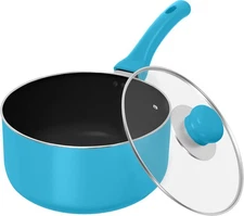 Nonstick Saucepan (Turquoise) with Detachable Handle & Glass Lid