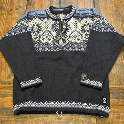 Dale of Norway Salt Lake 2002 Olympics Wool Sweater Mens Small Black Fair Isle