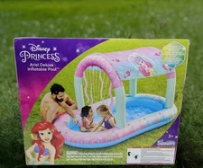 Disney Princess Ariel Deluxe Water Castle Inflatable Pool with Canopy & Slide 