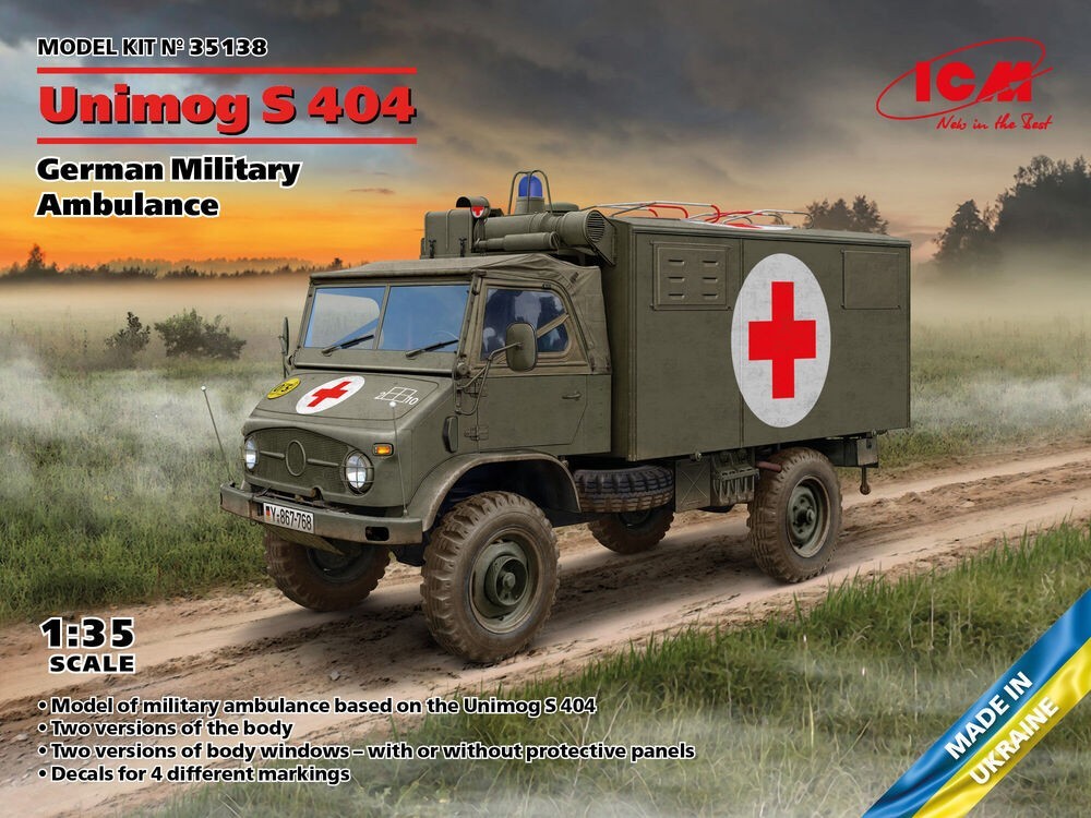 Unimog S 404 ambulance militaire allemande 1/35 avec châssis détaillé ICM 35138