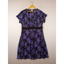 Whimsigoth Christopher & Banks Womens XL Purple Floral Plisse Empire Waist Dress