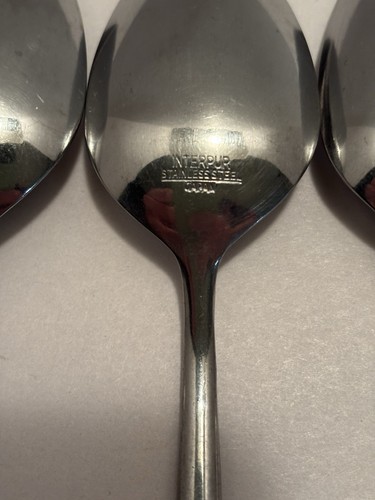4 PC INTERPUR Stainless Steel Composite Brown Wood Handle Tablespoons Japan MCM - Picture 7 of 8