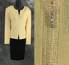 BEAUTIFUL St John evening knit jacket yellow rhinestones embellished blazer 12