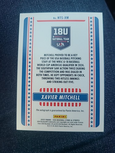 2025 Panini Stars and Stripes - Xavier Mitchell Auto Platinum diamond /25 NTS-XM - Picture 2 of 2