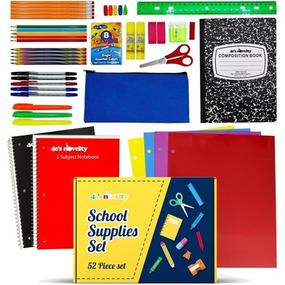 Vibrant 52-Piece School Supplies Kit for Grades K-8 - Complete Supply Bundle