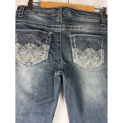 Paisley Sky Women's Size 8 Distressed Embellished Denim Capri Jeans