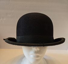 Antique 1920s Truly Warner Black Bowler Derby Hat 7 1/8 Vintage Felt Repair
