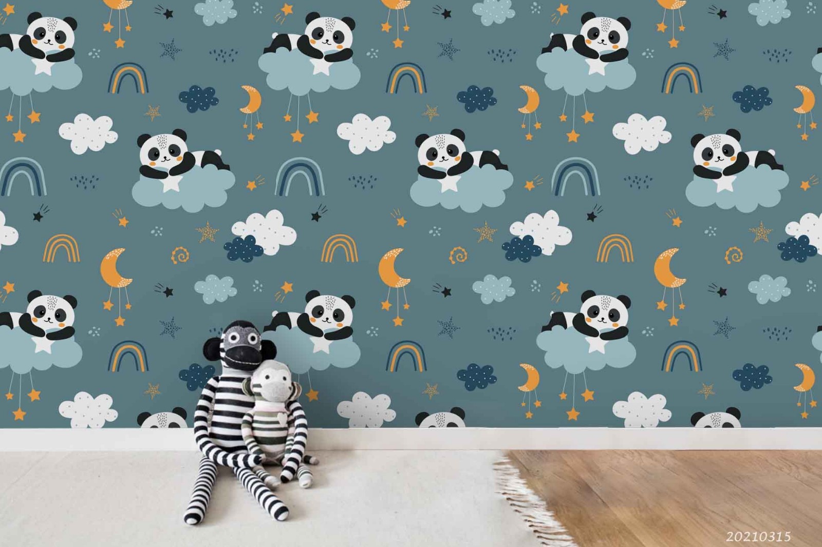 3D Pandas Moons Clouds Cartoon Pattern Wall Murals Wallpaper Murals Wall Sticker