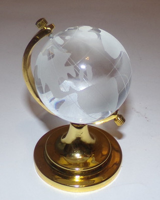 3D Crystal Ball Glass Laser Engraved 2'' Miniature Earth Globe on Axis Rotates