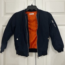 H M boys Bomber Jacket Sz:7/8 Navy/orange Interior Pre Owned