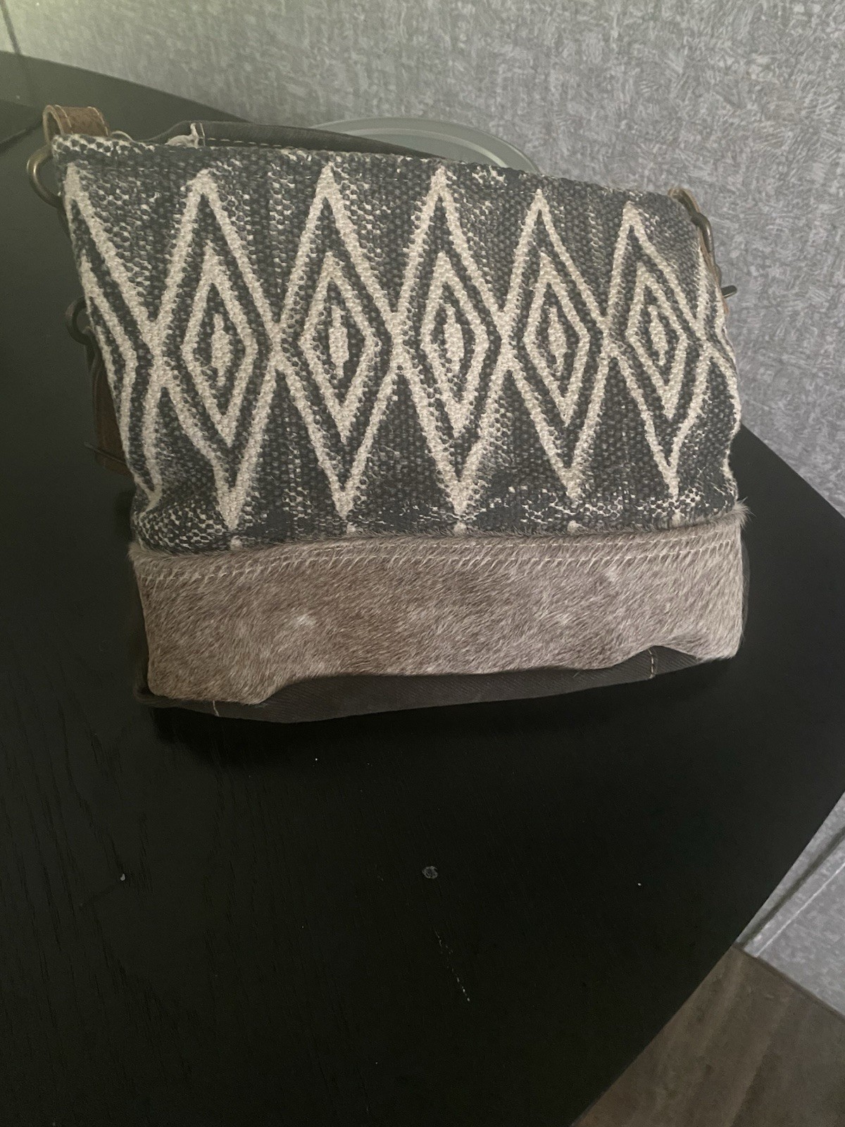 Myra Geometric Pattern Zip Shoulder Bag Brown Bei… - image 1