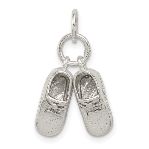 925 Sterling Silver Polished 12.6x15mm Baby Shoes Pendant Charm Family Solid