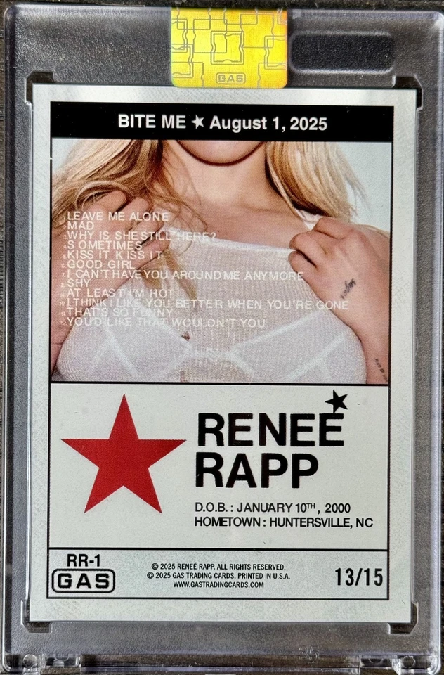 Tarjetas coleccionables Renee Rapp 2025 GAS RR-1 lámina azul 13/15 RC Bite Me Foto 2 de 2