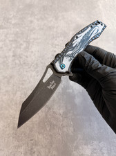 8.00" Spring Assisted Folding Pocket Knife, Stonewashed Stainless Steel