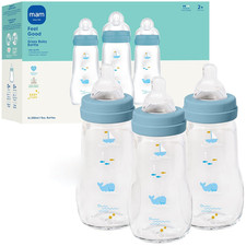9Oz Premium Glass Wide Neck Baby Bottle with Medium Flow Breastfeeding-Like Sili