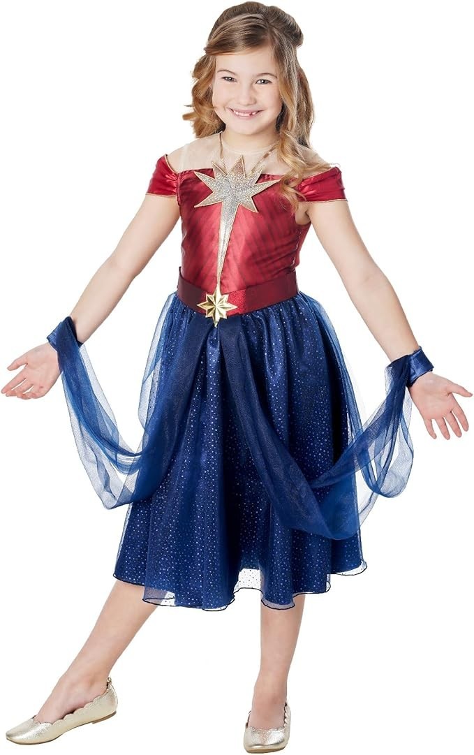 Rubies Official Captain Marvel Girls Dress, Size 7-8 Years Halloween Fancy Dress