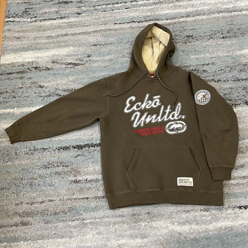 Vintage Y2K Ecko Unltd Hoodie M Brown Pullover Goth Emo Skater Grunge Oversized - Picture 1 of 11