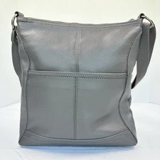 The Sak Iris Gray Crossbody Pebbled Leather Bag Beige Interior Pockets EUC