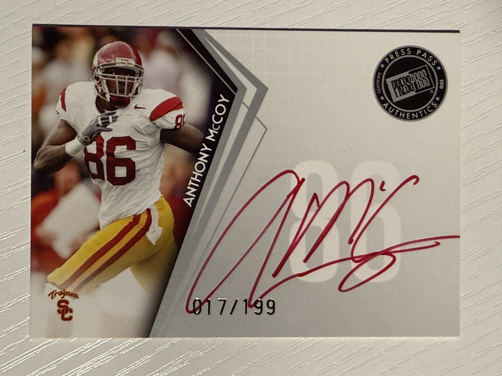 Anthony McCoy 2010 Press Pass Silver Auto Red Ink 017/199 Red Ink /50 USC