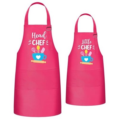 2Pcs Adults Kids Matching Apron Set Mommy and Me Adjustable Kitchen Pink Chef