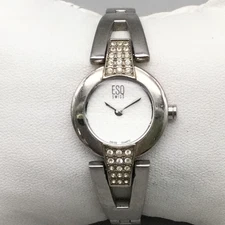 ESQ by Movado Watch Womens 23mm Silver Tone Bling E5226 New Battery 6.5"
