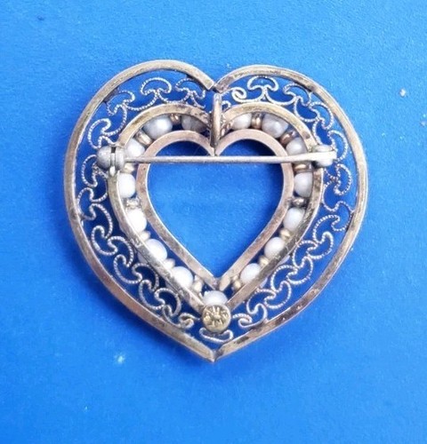 Vintage Gold Filled 12k Heart Pendant with Seed Pearls - Picture 2 of 5