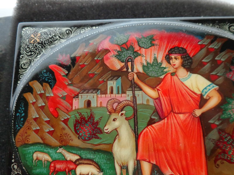 Vintage Superb  Russian hand painted wooden  box  Bible story Joseph