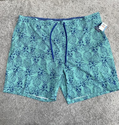 Izod Saltwater Swim Shorts Teal Blue Pineapple Print Big Tall Men’s 3XB  NWT