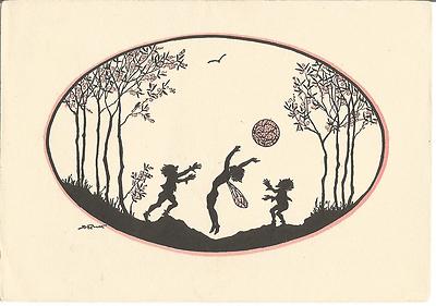 Elf and Gnome Playing with the Ball, Silhouette Silhouette Artist Card