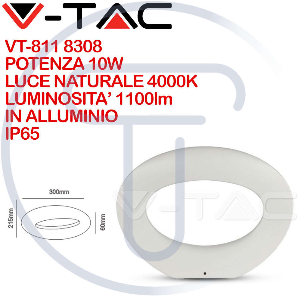 V-TAC 8308 Lampada Parete LED 10W Bianco 4000K - Applique Moderna Interni