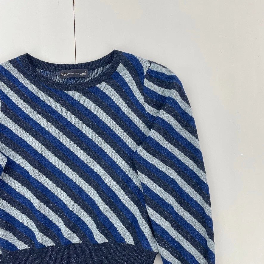 M&S Collection Jumper 10 Azul Cuello Redondo Mujer Tejido Manga Larga Rayas B... - Imagen 4 de 4