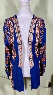 Flying Tomato Paisley Floral Ruched Sleeve Boho Aztec Kimono Cardigan Size S/M