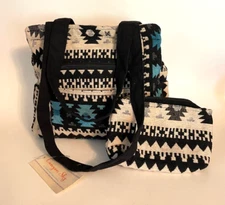 Canyon Sky Southwest Black, Beige, Blue Shoulder Bag Top Zip w/ Change Purse NWT