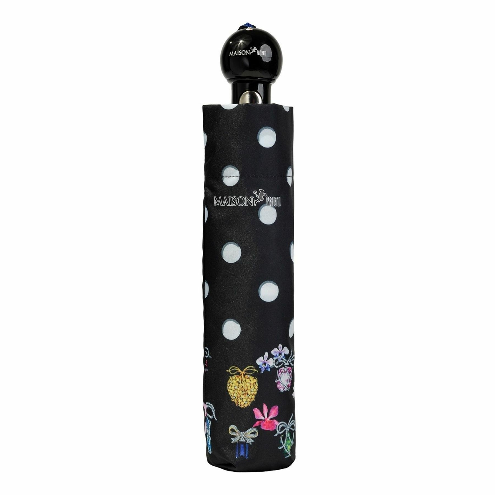 Ladies Compact Umbrella Black & White Polka Dots Automatic Folding Brolly Soake