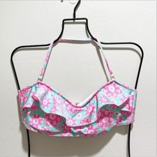 VINEYARD VINES Womens Pink Blue Caribbean Floral Ruffle Halter Bikini Top Size S