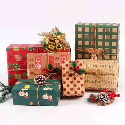 Geschenkpapier-Set Weihnachten, 12 Stück 70x50cm Kraftpapier gefaltet Blätter recycelbar