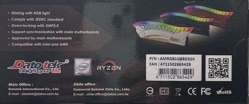 DATO ARES Armor Pro RGB Gaming DDR4 8GB 3200MHz CL22 XMP Memory RAM LED Lights - Picture 3 of 3