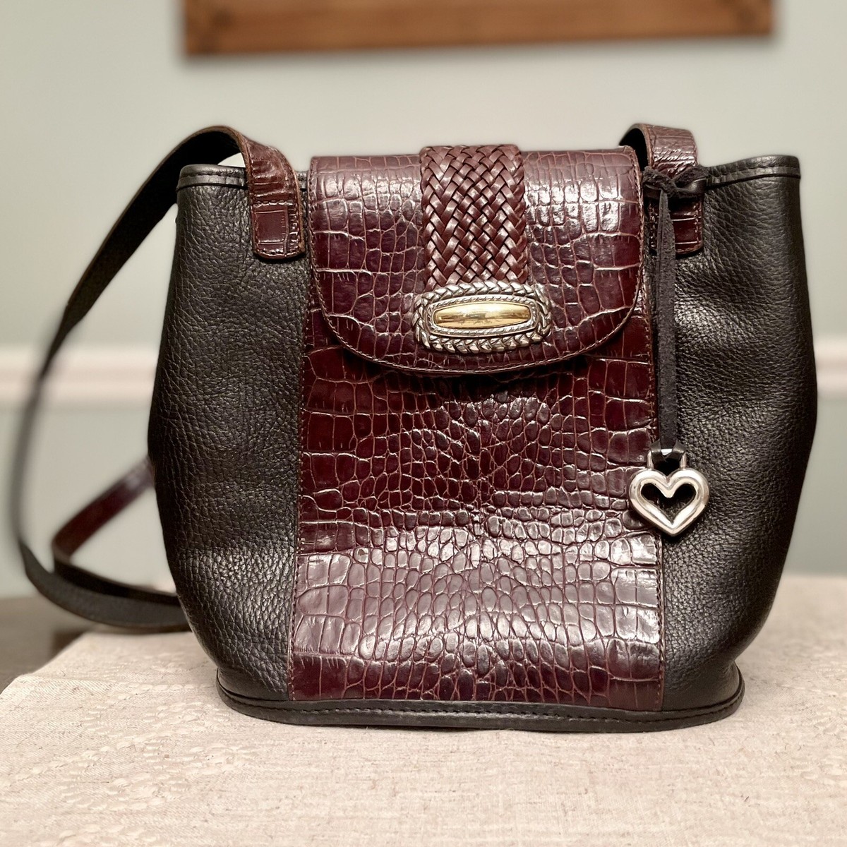Vintage Brighton Handbag Black & Brown Croc Embossed Leather  display picture 2