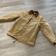 VTG Carhartt Mens Heavy Khaki Canvas Barn Coat Size 42 Regular Made In USA CO186