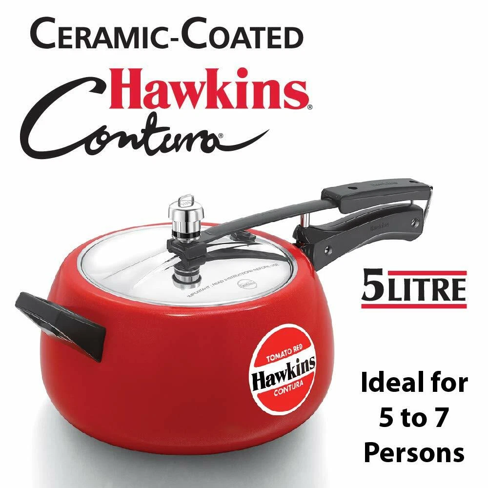 Hawkins Ceramic Coated Contura Pressure Cooker, 5 L, Red