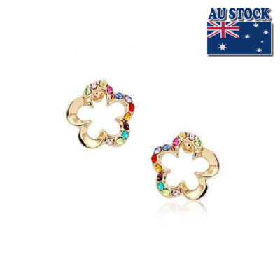 18K Rose Gold Filled GF Flower Stud Earrings With Shiny Multi Color Crystal  Australia