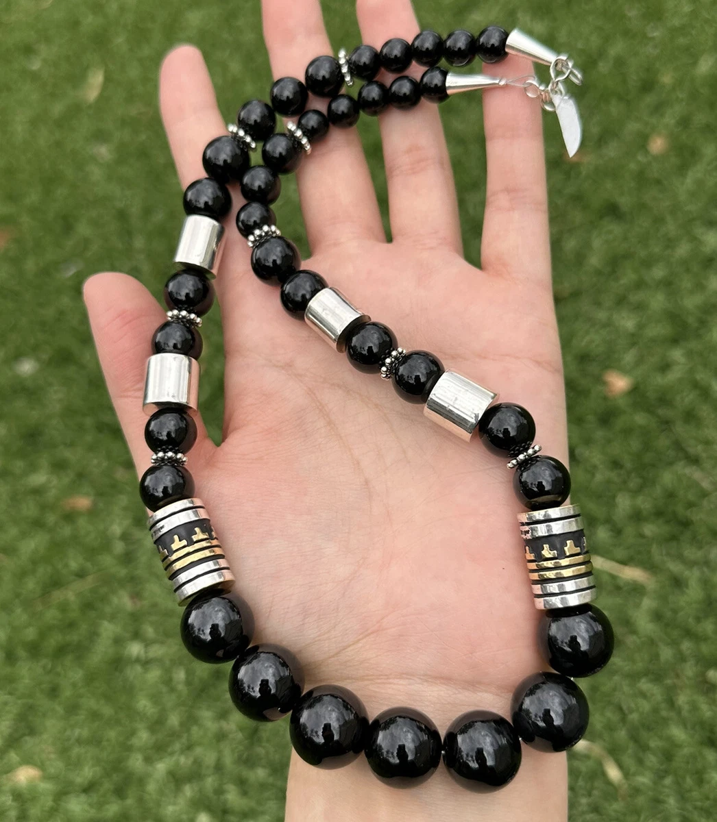 Black and sale silver beaded necklace
